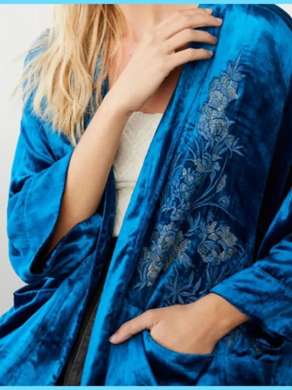 Anthropologie Blue Velvet Kimono Cardigan Shrug Jacket M